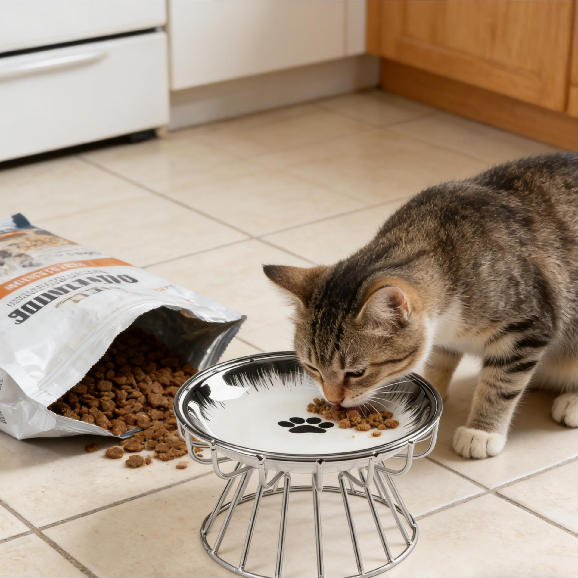 Elevated Cat Bowl,  Raised Ceramic Cat Dish , Whisker Friendly Pet Water or Food Plate Feeding Station for Indoor Cats, Kittens