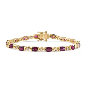 D'Joy Premium Radiant Ember Garnet and Moissanite 9.40 ctw Twilight Flame Bracelet in 18K Vermeil Yellow Gold Over Sterling Silver 7.25 In Christmas Gifts
