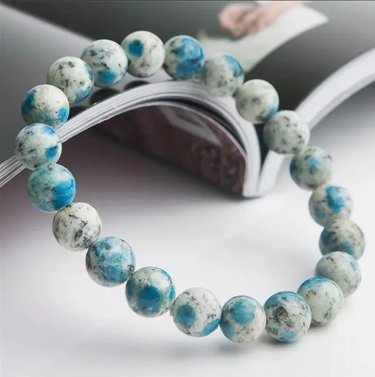Natural K2 Azurite Granite 8mm Beads Healing Balance Reiki Stretchy Women Men Crystal 7'' Handmade Bracelet Gifts Reiki Stone Beads Crystal Bracelets