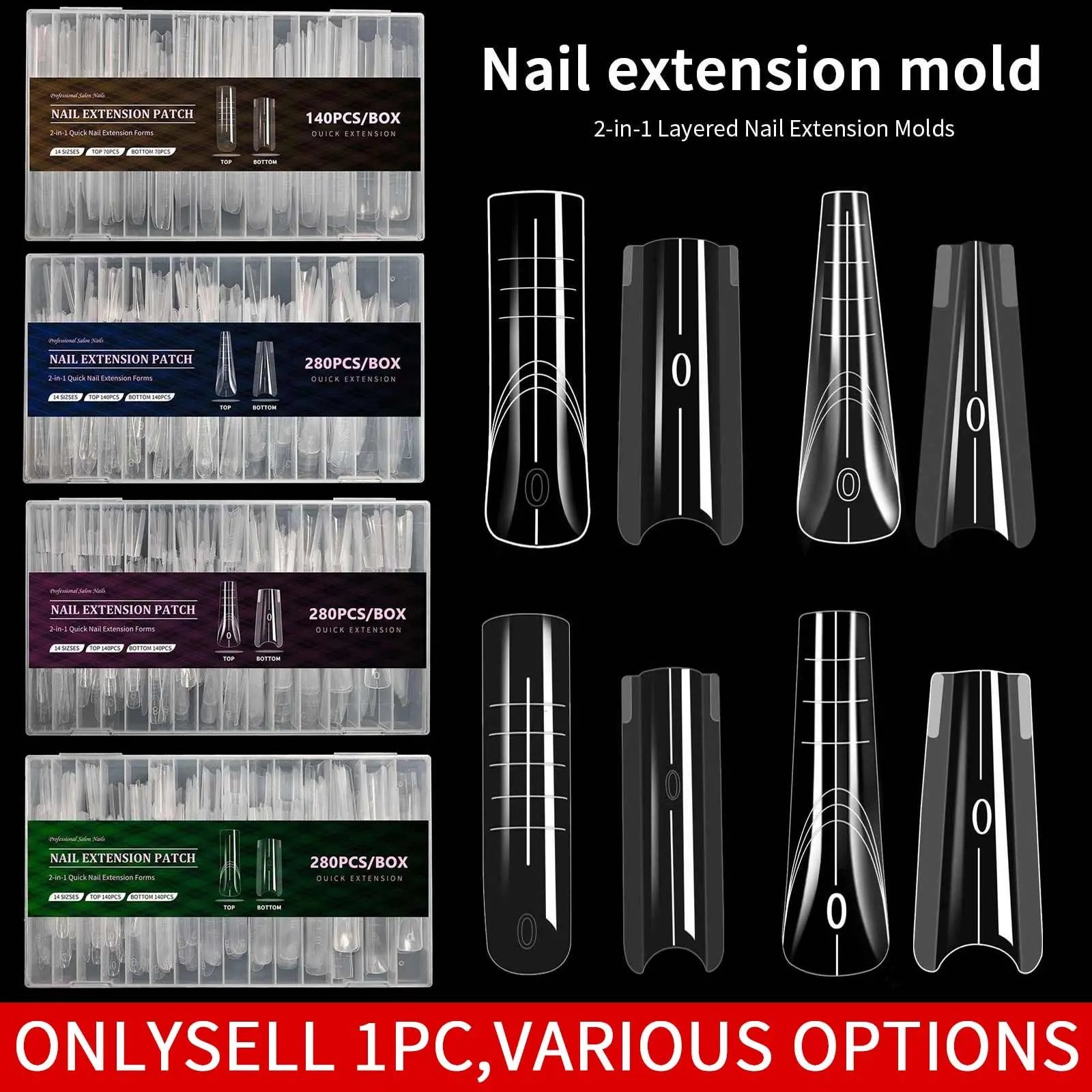 280/140pcs Water Drop Ballet Oval Nail Extension Molds - Sandwich Layer Design with Top Molds + Base Molds for Gel Quick Extension Nails, Creative Nail DIY Tool