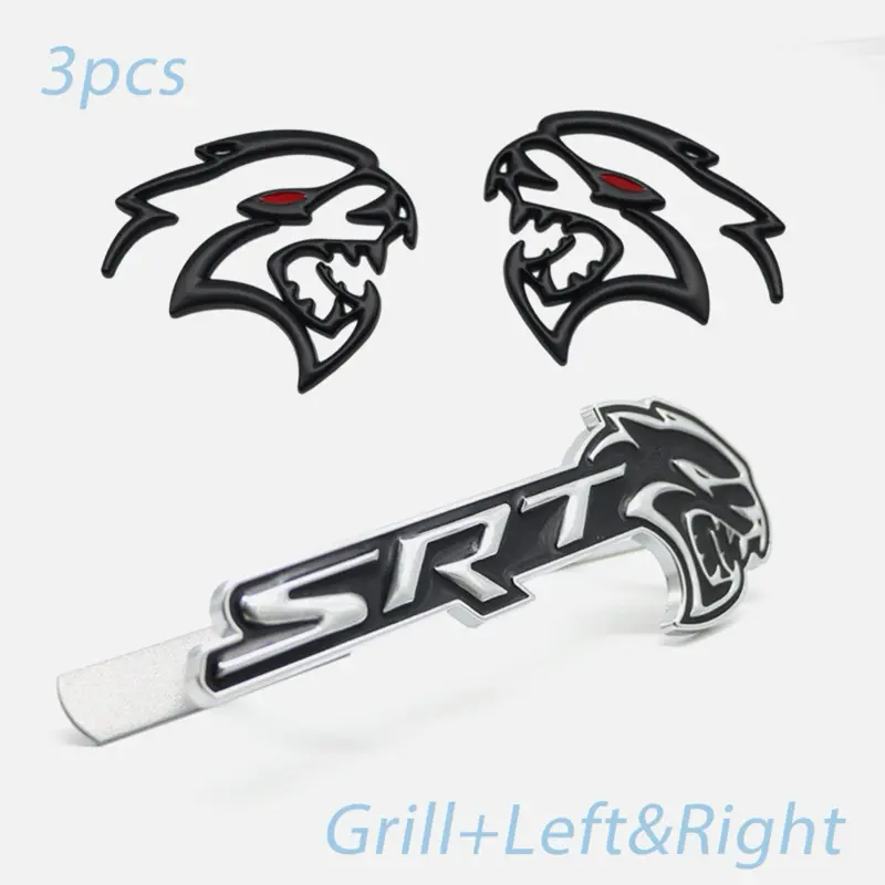 2 pc  Metal For SRT HellCat Front Grille Emblem Fender Badge Adhesive Black Chrome