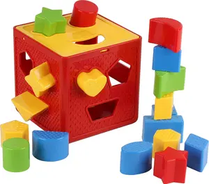 Play22 Baby Shape Sorter Toy Blocks - 18 Colorful Shapes for Cognitive Development - Includes Color Recognition & Sorter Cube Box - Fun Building Blocks for Creative Play
