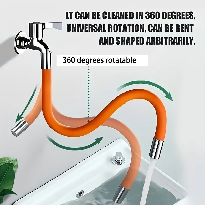 1PC Universal Anti-Splash Faucet Extender Hose - 360° Rotatable Swivel Elbow, Adjustable Length Flexible Water Tap Extension, Perfect for Bathroom Sink, Kitchen, Shower, Bathtub, RV & Garden Watering, Bathroom Fixtures