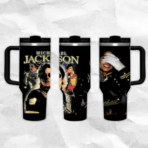 Michael Jackson King of Pop V5 Pattern 40oz Handle Tumbler – Retro Fantasy Stainless Steel Travel Mug, Hawkins Inspired Horror Cup, Double Wall Thermal Drinkware, Large Iced Coffee Tumbler, Gift for TV Show & Dungeon Game Fans