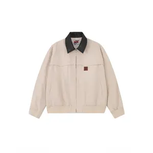 F426 Official Store Retro Zip up Jacket with PU Collar, Elasticized Bottom