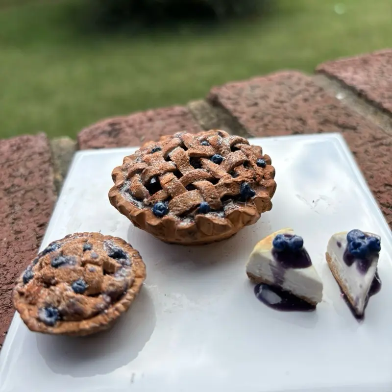Mini Blueberry Pie Charm Handmade Polymer Clay Dessert Jewelry Foodie Gift Dollhouse Miniature Cute Pie Keychain or Pendant