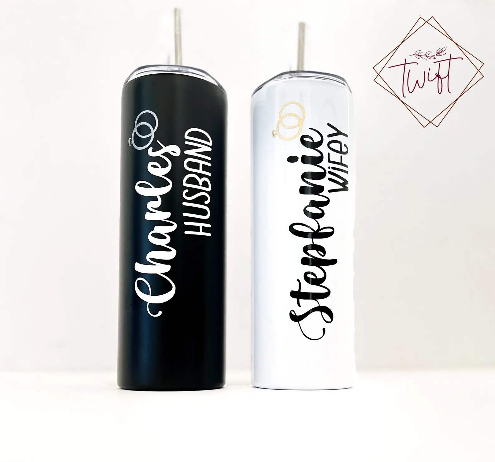 2 PCS Husband and Wifey Tumbler with Gift Box, Personalized Tumblers, Wedding Tumblers, Valentines Gift, Engagement Tumblers, Couple Tumblers