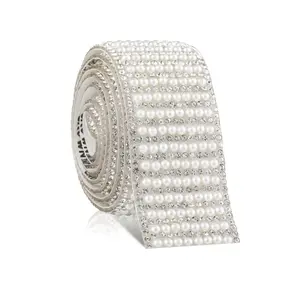 Faux Pearl Rhinestone Decorative Tape, 1/2 Rolls Self Adhesive Tape Sticker, DIY Decorative Sticker for Home Bedroom Living Room Gift Wrapping