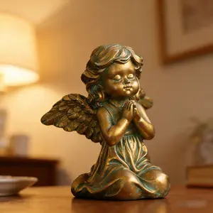 Copper Color Angel Figurine, Garden Bonsai Statue, Home Desktop Ornament, Resin Craftsmanship, Handcrafted Decorative Piece, Versatile Decoration