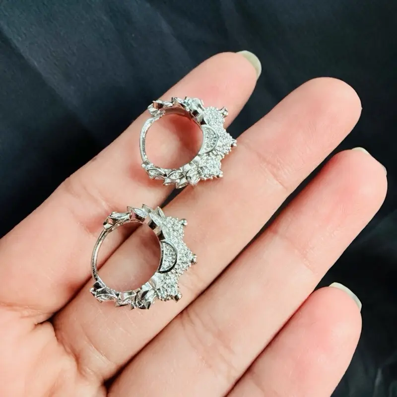 Women's Silver Ad Stone Traditional Madwadi Artistic Classic Style Earrings - Costume Jewelry Accessory, Ideal for Formal & Casual Occasions, Fashion Earrings, Fashion Jewelry Party, Artistic Earrings