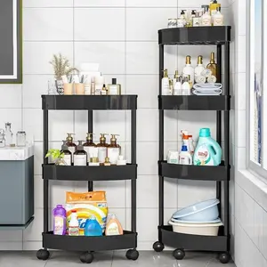 3 Layer/4 Layer Multifunctional Plastic Storage Cart with Wheels, Triangle Rack Organizer for Bedroom Kitchen Bathroom Living Room
