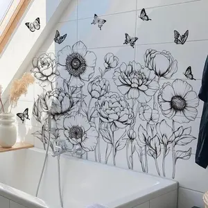 A set of two black floral and butterfly wall stickers, Wall Art Stickers for bedroom and living room background walls, home decoration stickers, self-adhesive, Decorative Decal, M13545-KN