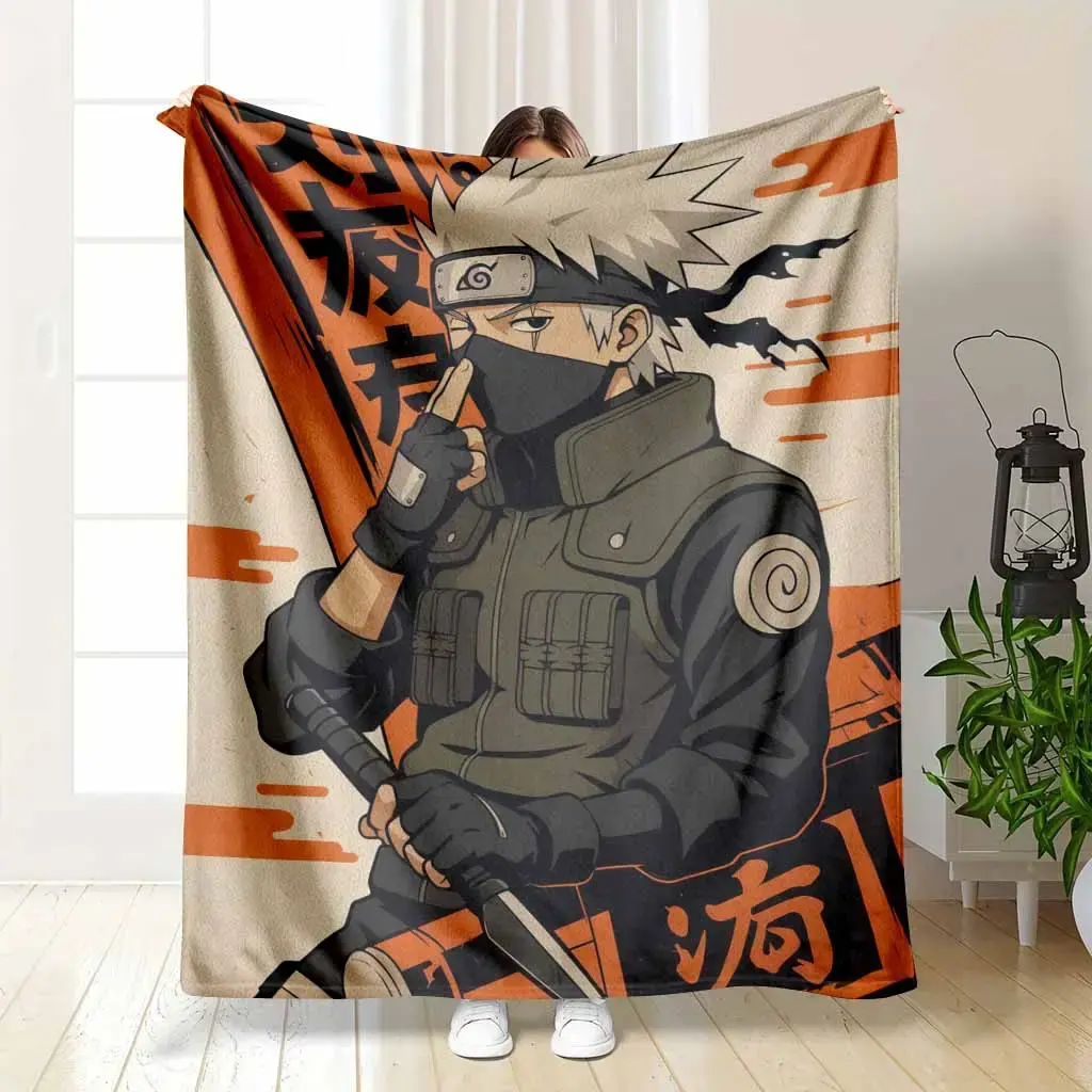 Naruto Kakashi Flannel Blanket Anime Ninja Warrior Graphic Print with Kunai and Orange Background Soft Warm Cozy Lightweight Throw Ideal for Sofa Bedroom Office Travel Gift Decor Use tiktokshopspringglowup