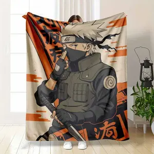 Naruto Kakashi Flannel Blanket Anime Ninja Warrior Graphic Print with Kunai and Orange Background Soft Warm Cozy Lightweight Throw Ideal for Sofa Bedroom Office Travel Gift Decor Use tiktokshopspringglowup
