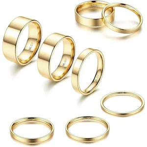 Drperfect 1-8mm Rings Stacking Rings for Women Stackable Rings Thin Band Rings Plain Pinky Thumb Finger Rings Trendy Mid Statement Rings Comfort Knuckle Rings Set