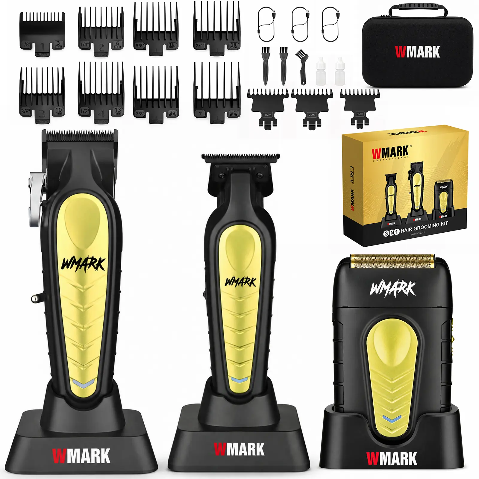 W Mark,3 In 1 Cordless USB Rechargeable Hair Clipper Kit,NG-1638 Combo,Gromming Kit for personal,Hair clipper and trimmer kit for barber shop,shaver set,cordless electric razor,beard clipper,barber shaver,buy now,Multi Function Electric Trimmer Razor