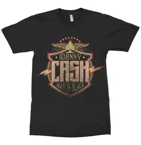 Johnny Cash Man in Black T-Shirt – Vintage Logo Graphic, Perfect Gift for Country Music Fans, Men's Cotton Tee