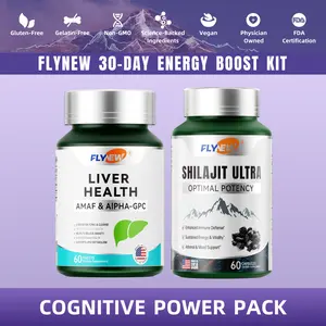 FlyNew 30-Day Energy Boost Kit | Liver Health with Alpha-GPC, L-Theanine, NADH, PQQ & Shilajit Ultra | Pure Himalayan Organic Resin | Energy, Cognitive & Immune Support | 85+ Trace Minerals | Made in USA | 120 Capsules Dietary Supplement