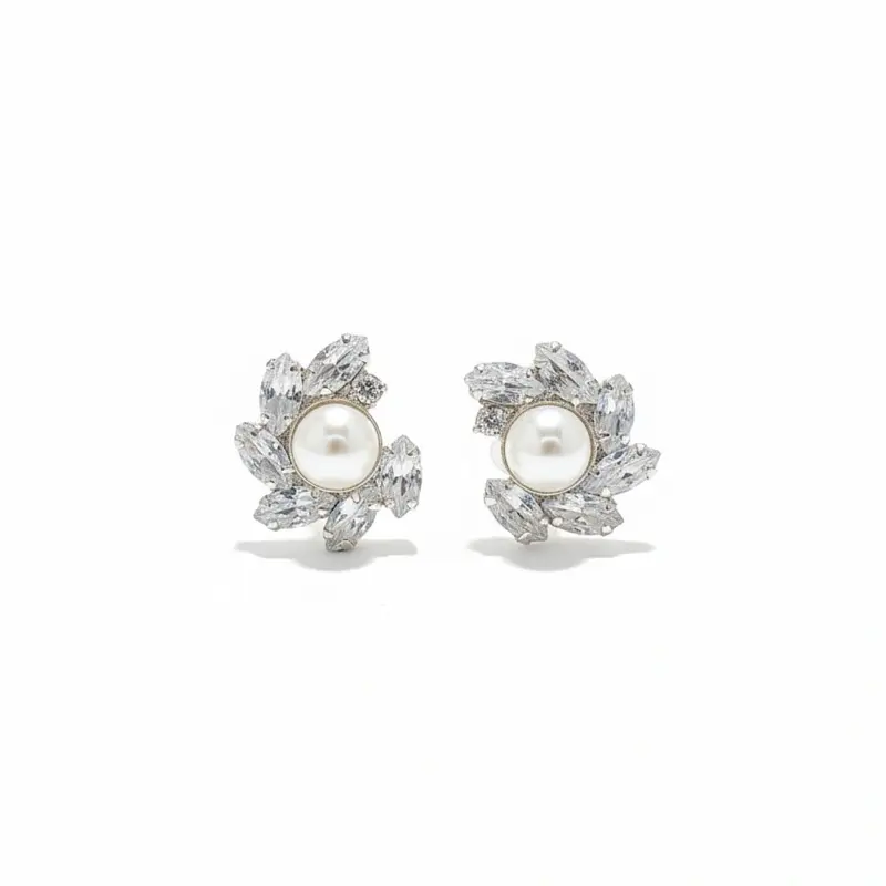Pearl & CZ Cluster Stud Earrings - Elegant Bridal Quince & Special Occasion Glam for Women