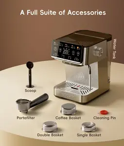 ecozy 4-in-1 Espresso Machine with Milk Frother, LED Touch Screen, 20 Bar Pump Espresso Maker, 50oz Removable Tank, Compact Stainless Steel, Drip Coffee, Cold Brew and Over lce Coffee Machine for Home Coffee Bar, Office, Latte, Cappuccino, Macchiato