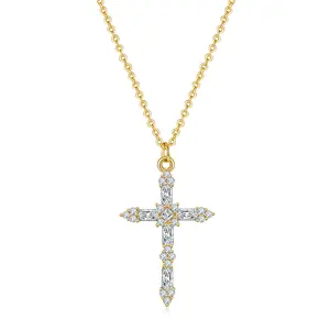 MINDDHA 14K Gold Plated Cubic Zirconia Cross Necklace for Women 15"/18" + 3" Extender Adjustable Chain Elegant Faith Pendant Jewelry Gift for Birthdays