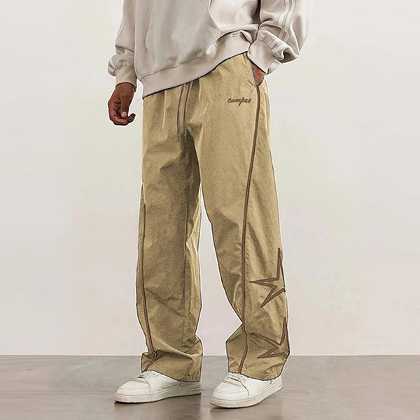 Men's All-Season Loose Tapered Cuff Star-Pattern Embroidered Athletic Pants, Fashion Casual Comfortable Trousers, Polyester Fabric, Trendy Men's Sweatpants Men's All-Season Loose Tapered Cuff Star-Pattern Embroidered Athletic Pants, Fashion Casual Comfortable Trousers, Polyester Fabric, Trendy Men's Sweatpants