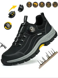 Men's Safety Shoes Steel Toe Kevlar Anti-Puncture, Durable Non-Slip Sole, Button Design Industrial Work Boots for Outdoor Construction