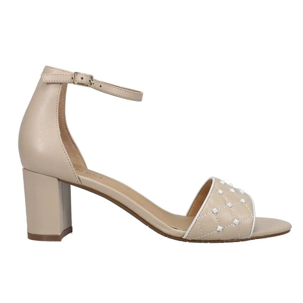 VANELi Womens Mayann Quilted Studded Ankle Strap Dress Sandals Mid Heel 2-3" - Beige