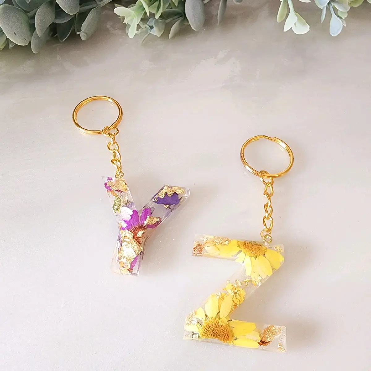 Ethereal Spark Resin Letter Flower Keychain Gift for Girls