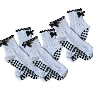 PACK OF 3 Black and white bow non slip grip socks for pilates, barre, yoga or lagree