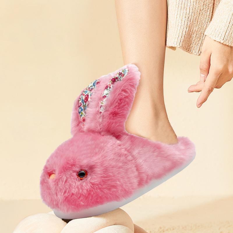 Bunny Slippers for Women Men Cute Plush Rabbit Fuzzy Slippers Soft Fluffy Animal Winter Warm Indoor House Slippers Shoes Footwear Foam Girl Warm Soft Fuzzy Upper Fleece Lining Non-slip Sole Memory Foam Insole Best Gift