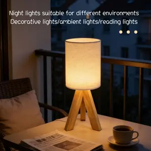 North European Retro LED Table Bedside Lamp, Linen Cloth Shade, Warm Wooden Base, USB Powered Switch, Comfortable Warm Light for Bedroom Living Room