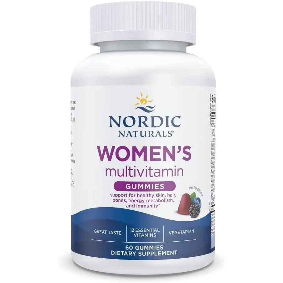 Nordic Naturals Adult Women's Multivitamin Gummies, Berry Mix - 60 Count (Pack of 1) 60 Pieces Single Bottle - Supports Healthy Skin, Hair, Bones, Energy, Immunity - Non-GMO, Vegetarian - 30 Servings, Bioactive Vitamins