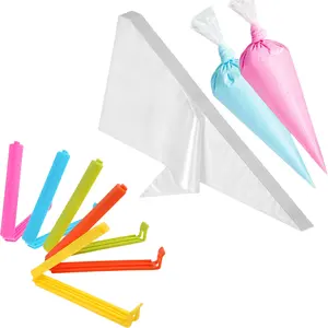 505 pcs baking duct bag kit - includes 500 pcs disposable piping bags and 5 pcs sealing clips, used for cake frosting, cookie decoration, and household baking supplies