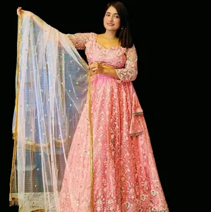 Premium Pink Net Fabric - Elegant Design for Special Occasions, Ideal for Cultural Events and Weddings, Size M