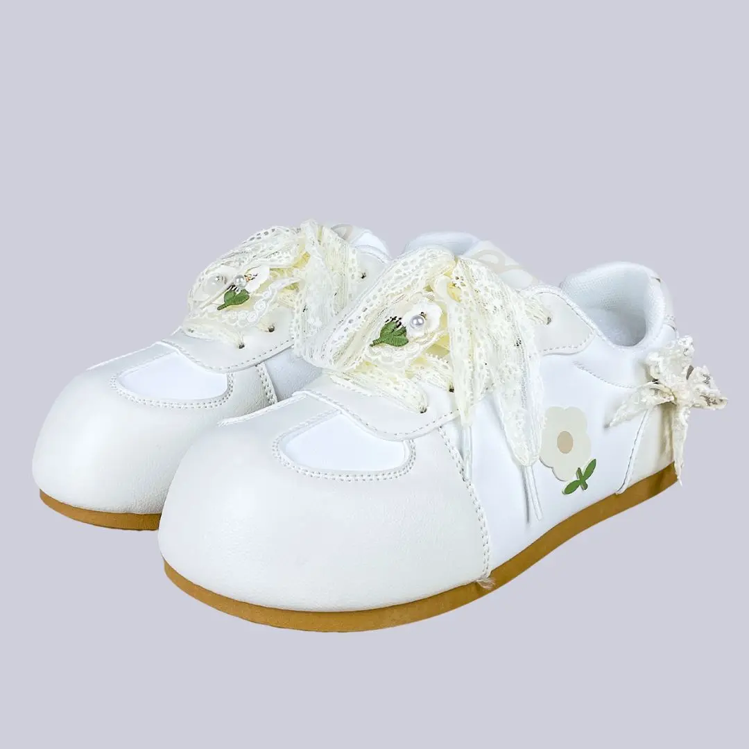 Wildflower Lace Bow Casual Sneakers – Women’s