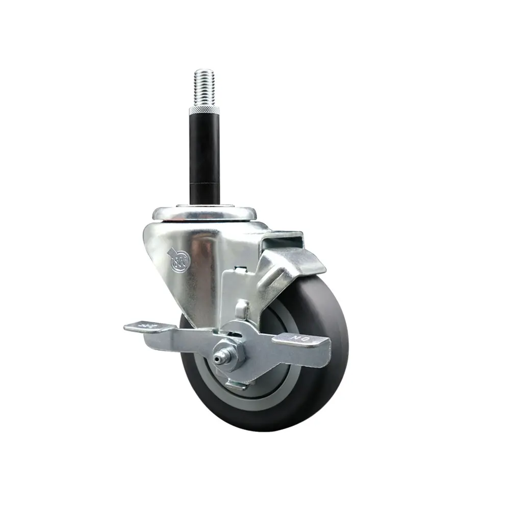Service Caster SCC-EX20S3514-TPRB-TLB-34 Thermoplastic Rubber Swivel Expanding Stem Caster with Top Locking Brake, 3.5 in. Gray Furniture Moving Wheel, 0.75 in. Stem, Swivel Wheels, Casters