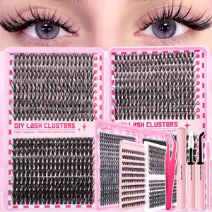 DIY False Eyelash Extension with Bond and Seal, Tweezers, and Brush, 9-16mm Wispy Individual Clusters, D Curl Natural Volume Mixed Length False Eyelashes Kit, Different Styles Suitable for Beginners, Eyelash Set, DIY Eyelash Extensions