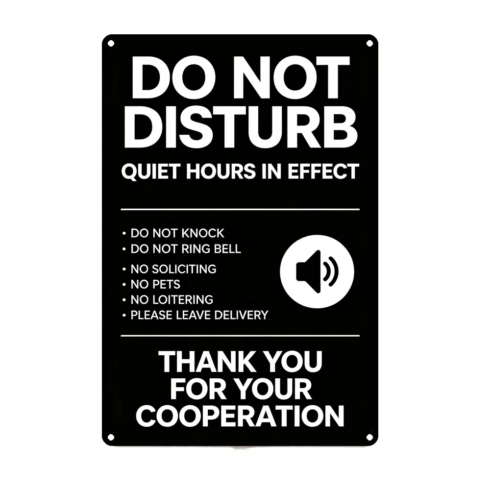 8x12in Waterproof Aluminium Front Door Sign - Do Not Disturb Quiet Hours, No Soliciting Warning Plaque for Apartment Dwellers, Alloy Speciality Plaques & Signs with Pre-Drilled Holes, Home Decor