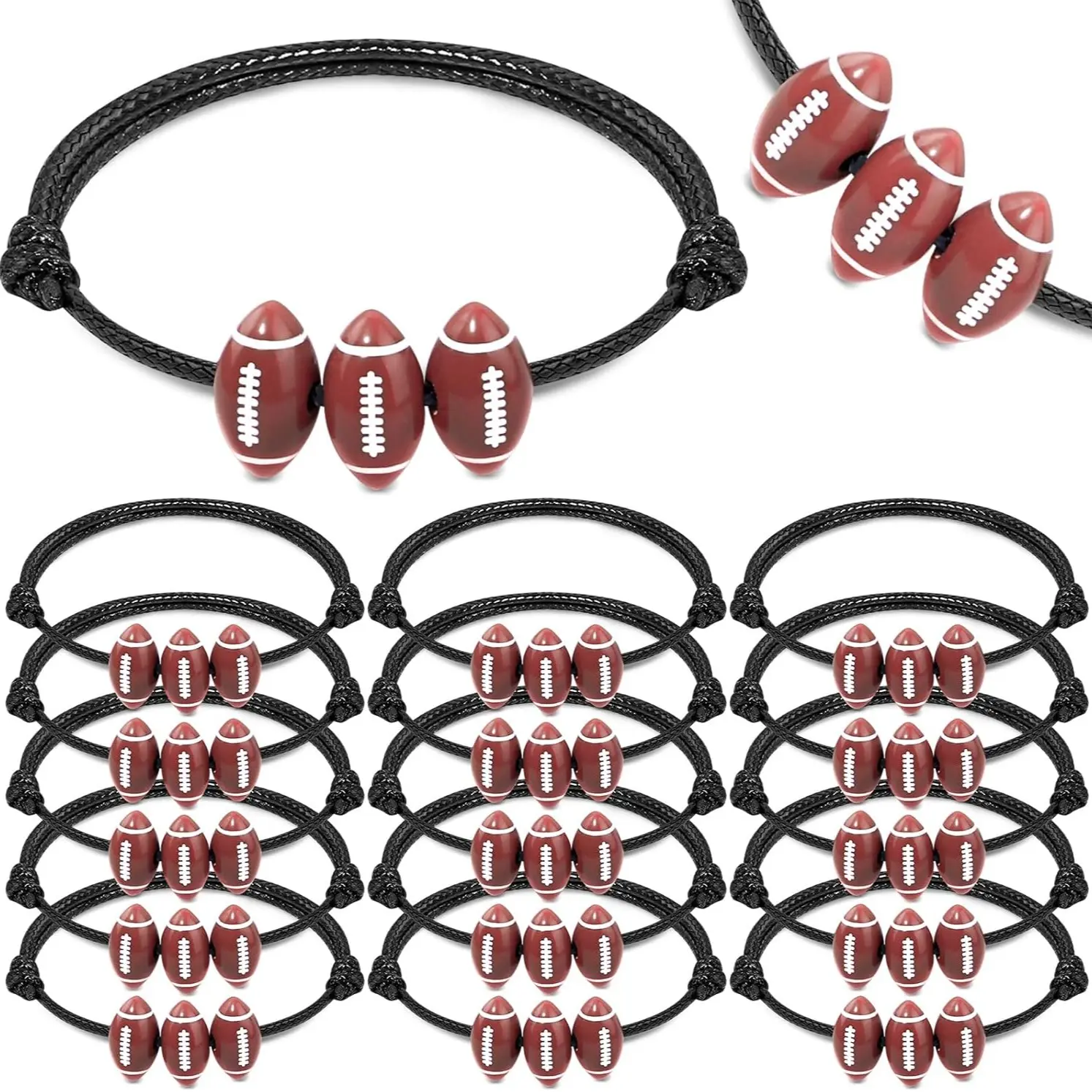 10 Piece Sports Party Gift Bracelets, Adjustable Motivational Wristbands, Football Basketball Baseball Volleyball Beaded Bracelets