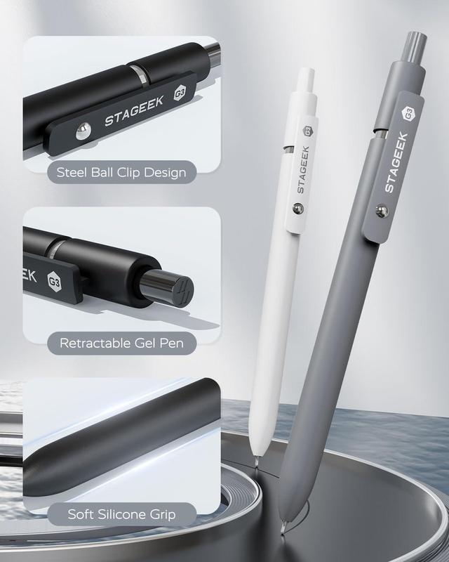 STAGEEK Black Gel Pens, 5/6/12 Pack Fine Point Smooth Writing Pens with 3 Extra Refills, 0.7mm/0.5mm Quick Dry Black Ink Pens for Journaling, Office, Note Taking, School Supplies, Nurse Aesthetic(Black Gray White & Morandi)