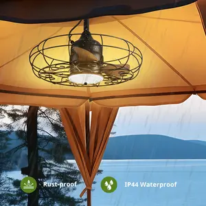 Orison Outdoor Ceiling Fans with Light, 21'' Wet Rated Outdoor Hanging Fan for Gazebo, Plug in Caged Lighting for Pergola Canopy, Hanging with Hook, 3 Color LED Light, Waterproof