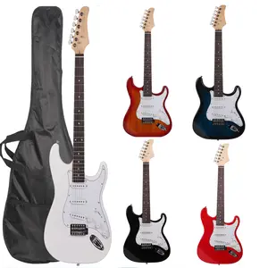ST Electric Guitar Rosewood Fingerboard Case Strap Picks Whammy Bar Cable Wrench Tools Red Sunset Red Blue White Black White With Stand Beginner Kids Set Slider Lightweight Cheap Underrated Acoustic Bass Kit New Travel-friendly For Beginners Adults Teens