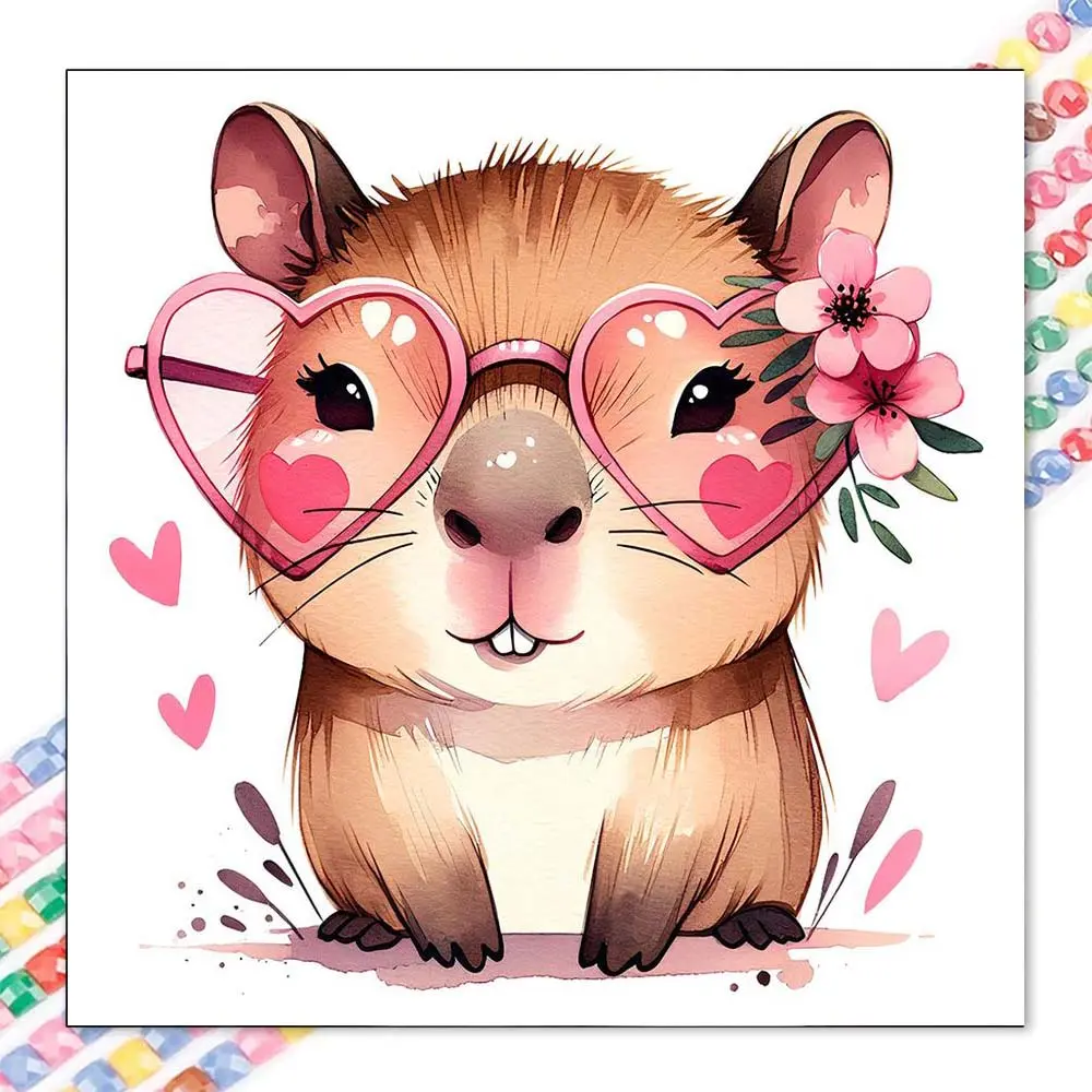 1 set of DIY diamond painting kit, 5D diamond art set, DIY decoration hamster, heart glasses, pink flowers mosaic, diamond art, DIY art home decor.