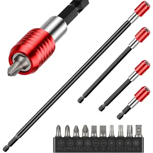 4 count Drill Bit Extension Set, 2-3/8", 4", 6" & 12'',  Drill Bit Holder with 10  Bits, 1/4 Inch Hex Shank Quick Release Extension Adapter, Bit Holder for Drill Extension