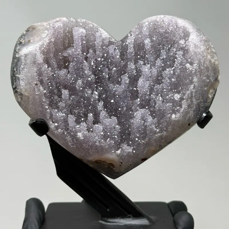 Superb Polished Amethyst Heart Sculpture in Custom Metal Stand Unique Design Elegant Decor for Home Decor