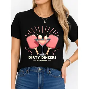 Dirty Dinkers Pickleball T-Shirt Black Casual Sporty Lifestyle Personalized Unisex Women's Top All Seasons Comfortable Breathable Short Sleeve Tee Perfect For Any Outfit Made In Usa
