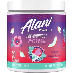 Alani Nu Pre Workout Powder Hawaiian Shaved Ice, Amino Energy Boost, Endurance Supplement, Sugar Free, 200mg Caffeine, L-Theanine, Beta-Alanine, L-Citrulline, 30 Servings
