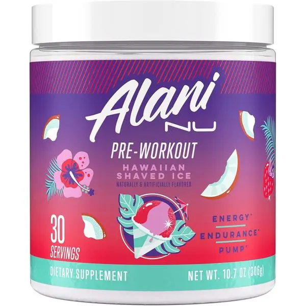 Alani Nu Pre Workout Powder Hawaiian Shaved Ice, Amino Energy Boost, Endurance Supplement, Sugar Free, 200mg Caffeine, L-Theanine, Beta-Alanine, L-Citrulline, 30 Servings