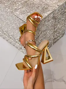 Women's Fashionable Metallic Design High Heel Sandals, Elegant Square Toe Sandals for Party, Daily Clothing Decor for Women & Girls color, Elegant Heeled Sandals